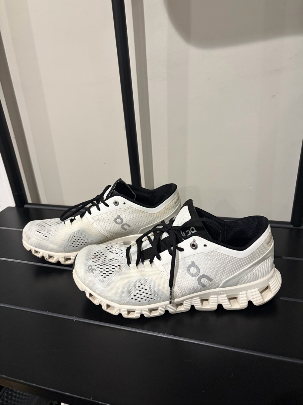 On Running White and Black Cloudrunner Sneakers with Black Interior